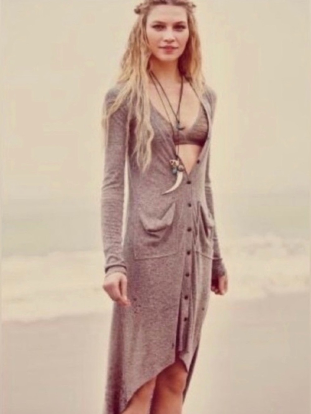 Free People Beach Longline Cardigan Duster Button Down Cardigan Size M